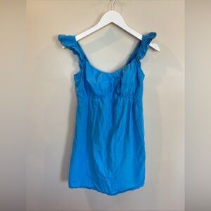 Sim & Sam Sleeveless Mini Dress 100% Cotton Ruffle Lined Size Small Blue